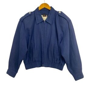 Lizsport Jacket Women 8 Blue Linen Cotton Bomber Capsule VTG Utility Minimalist